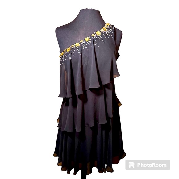 Calvin Klein Dresses & Skirts - NWT Calvin Klein black one shoulder sleeveless layered rhinestone dress size 6